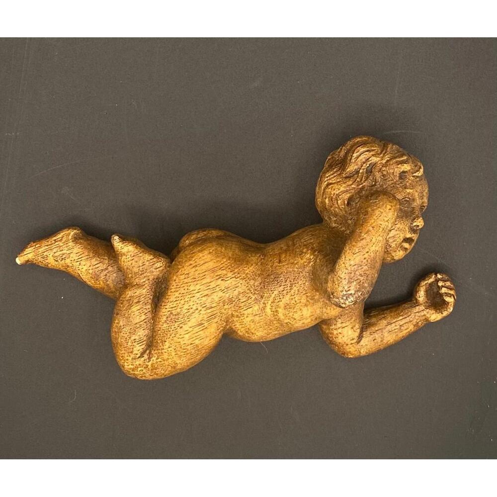 Vintage Eracast Belgium Cherub Figure Reclining Putto Bronze Finish 6.5”
